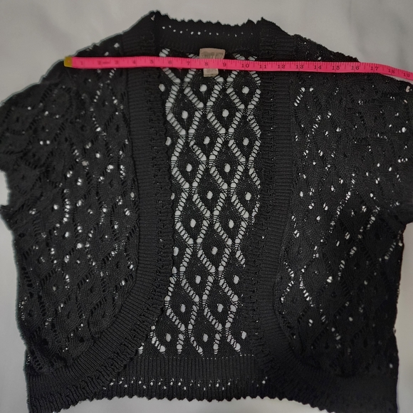 Sweet Kizz Black Loose Knit Sweater Open Front Short Sleeve Cardigan Shr… - Picture 11 of 13